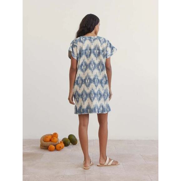 NWT BOTEH Neith Ikat Tunic Blue Size Small Cotton Beach Coverup‎ Resort - Picture 5 of 12